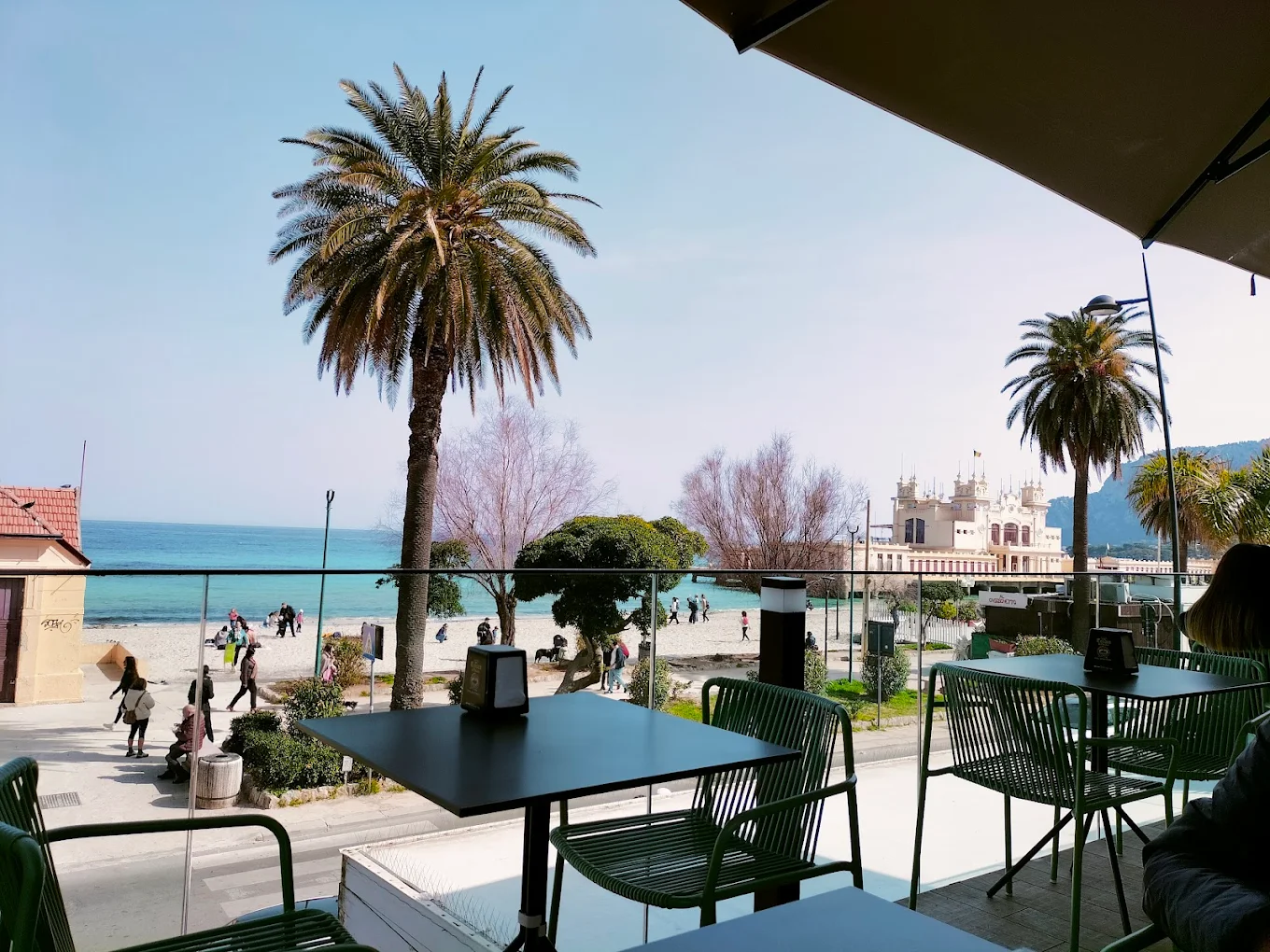 View of Mondello bay from the Touring Cafè terrace
